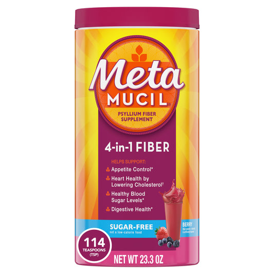 Metamucil 4-in-1 Fiber Supplement Drink, Psyllium Husk Powder, Sugar-Free, Berry Flavor