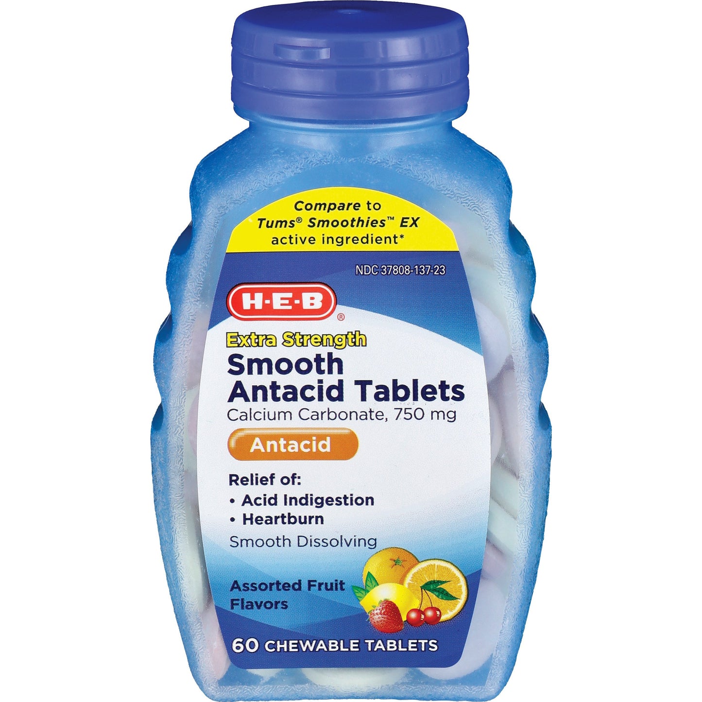 H-E-B Extra Strength Smooth Antacid Assorted Fruit Flavors Chewable 750 mg Tablets