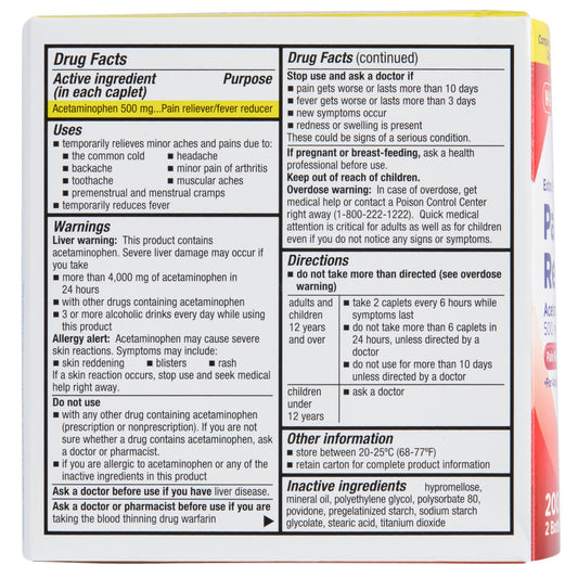 H-E-B Acetaminophen Fever & Pain Relief Caplets – 500 mg Twin Pack