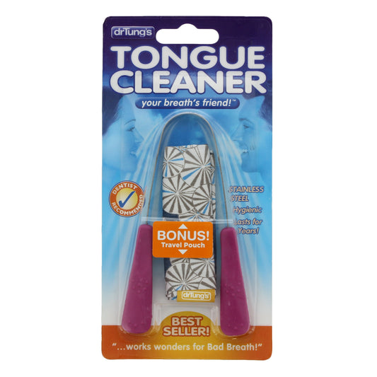 DrTung's Stainless Steel Tongue Cleaner with Travel Pouch, Colors May Vary