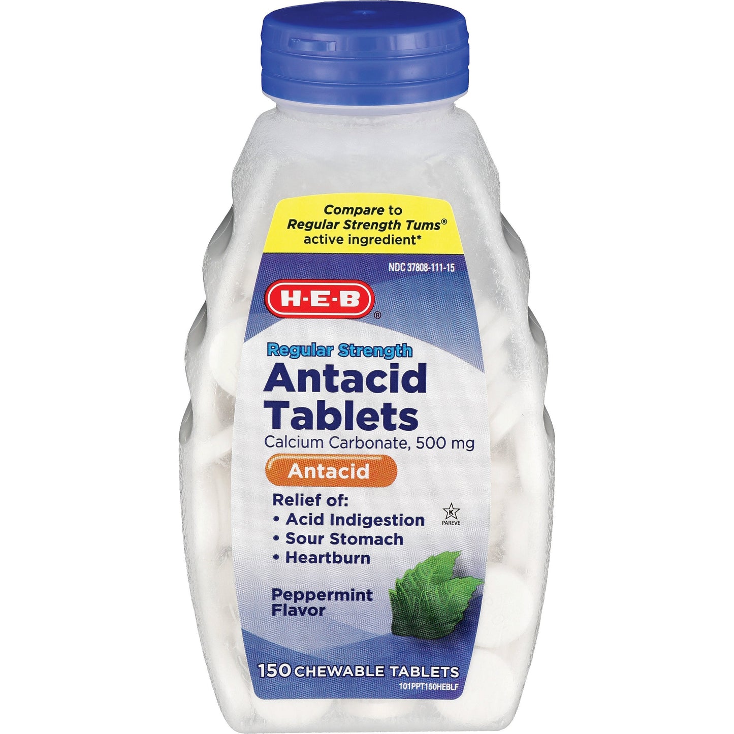 H-E-B Regular Strength Antacid Peppermint Chewable 500 mg Tablets