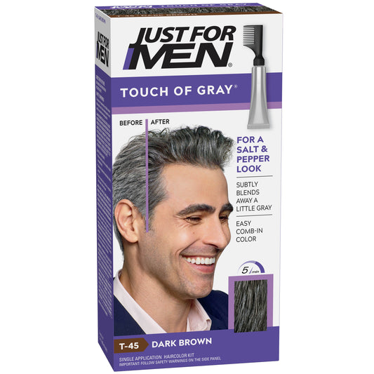 Just For Men Touch of Gray Hair Color Dark Brown Gray T-45