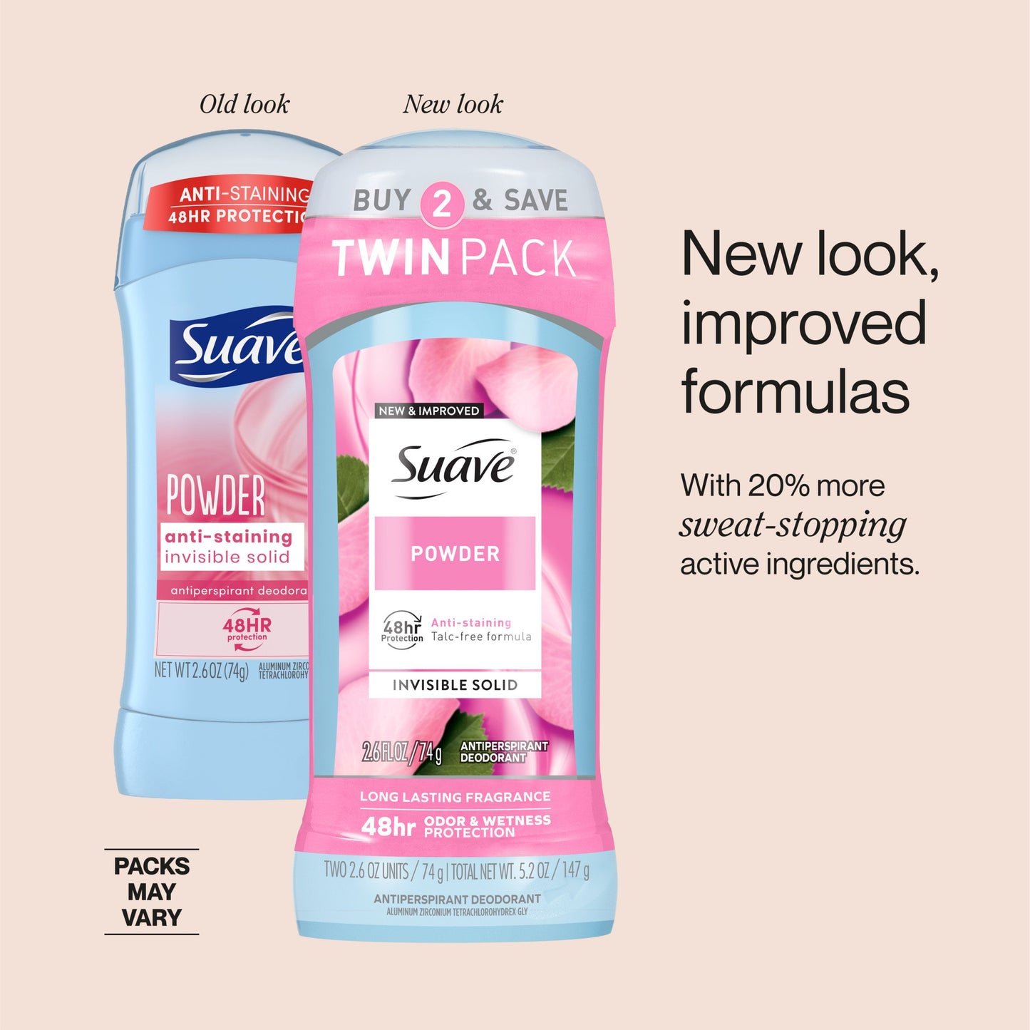 Suave Antiperspirant Deodorant For Women, Invisible 48hr Protection - Powder, 2 pk