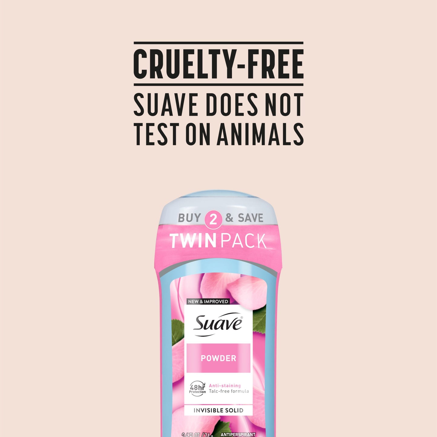 Suave Antiperspirant Deodorant For Women, Invisible 48hr Protection - Powder, 2 pk