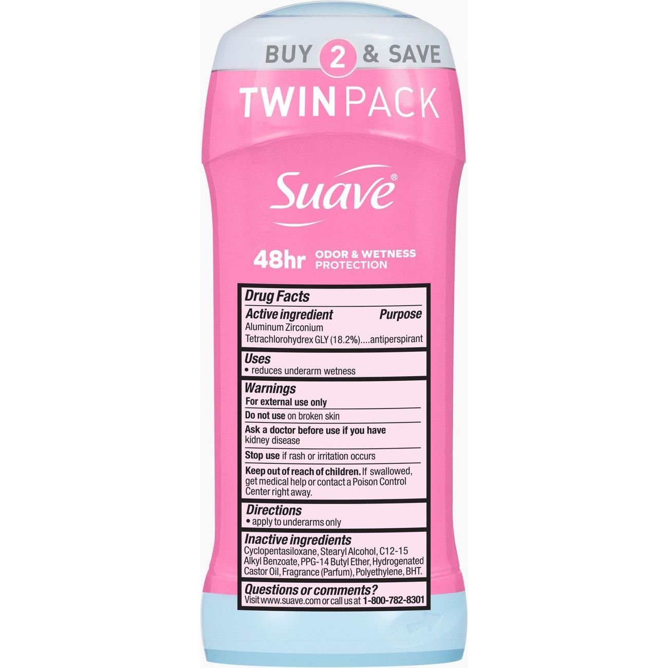 Suave Antiperspirant Deodorant For Women, Invisible 48hr Protection - Powder, 2 pk
