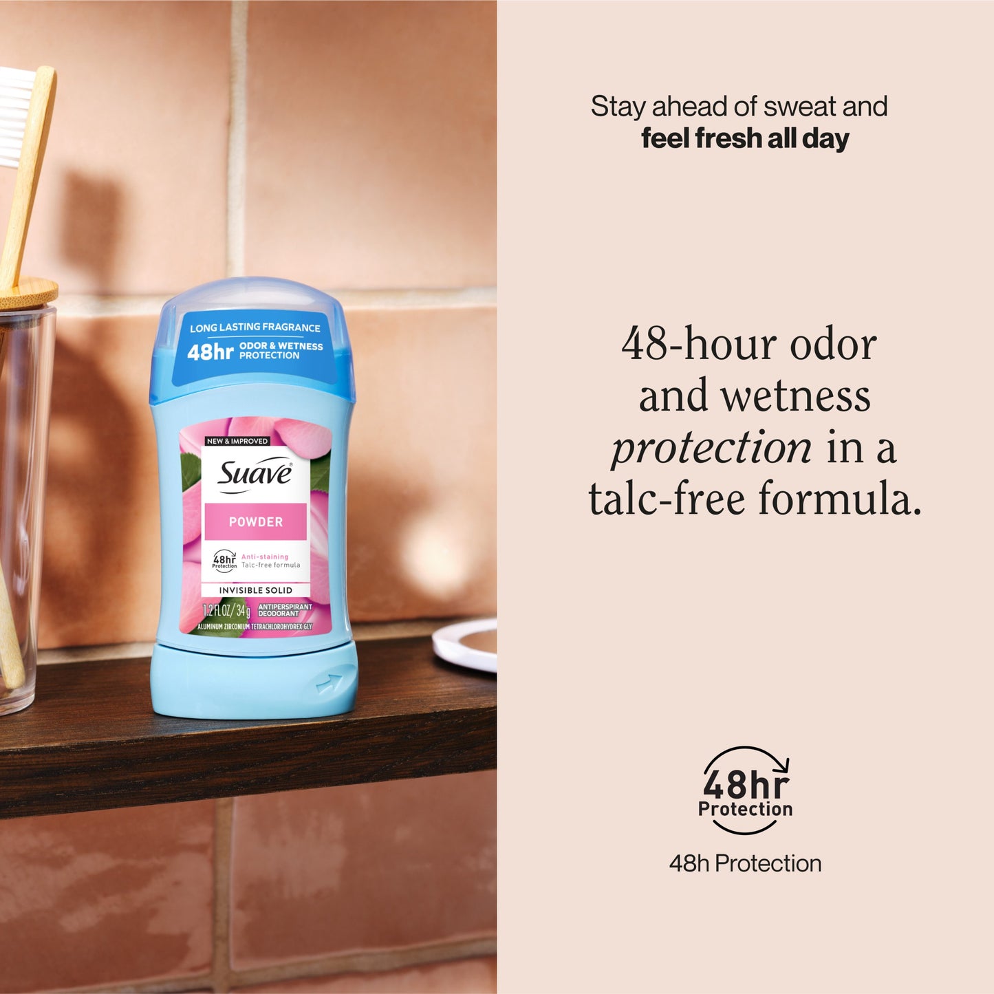 Suave  Antiperspirant Deodorant For Women, Invisible 48hr Protection - Powder
