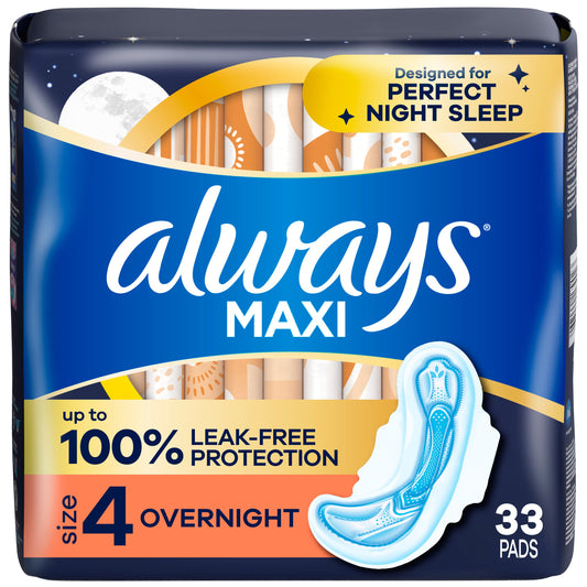 Always Maxi Pads Overnight Absorbency Unscented with Wings Size 4
