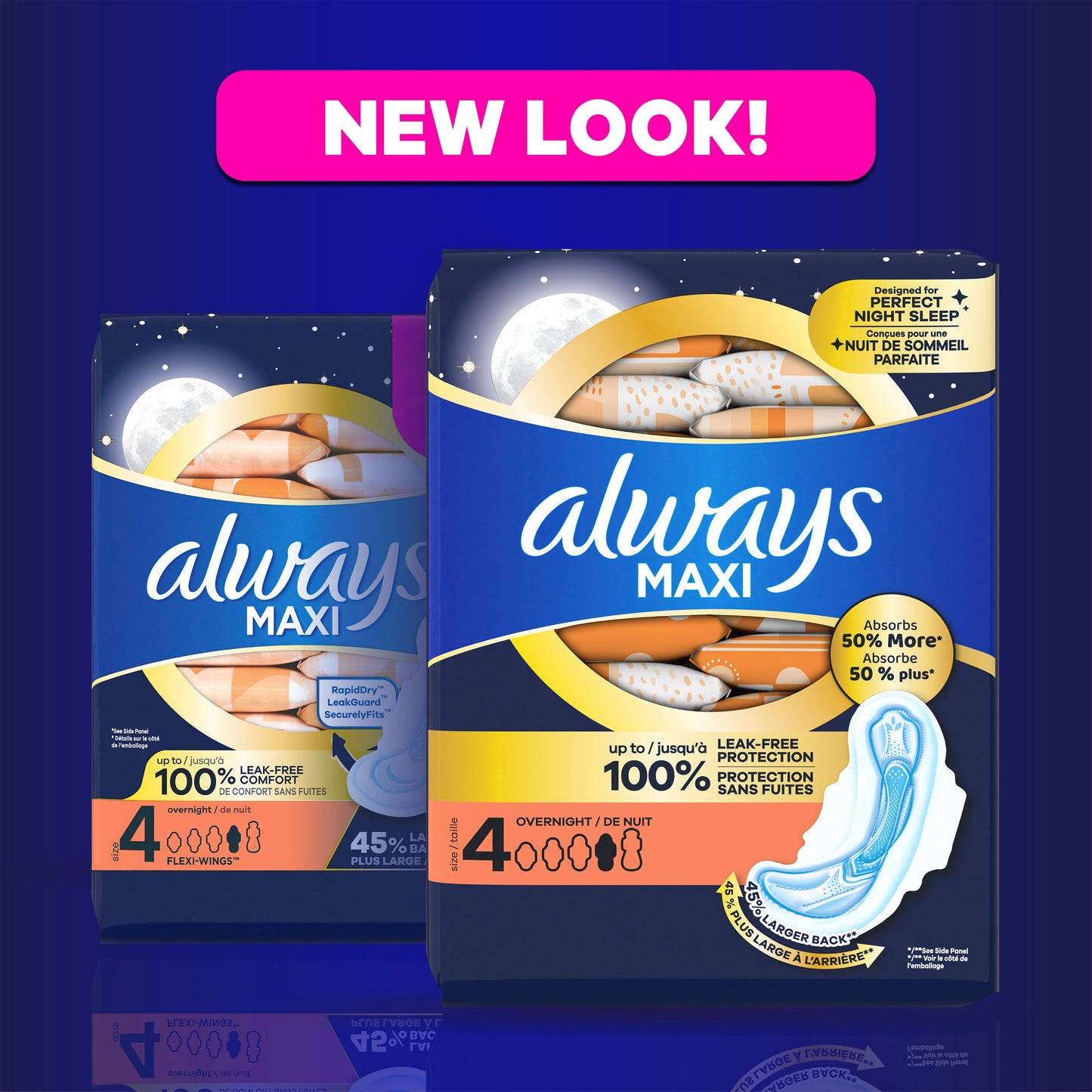 Always Maxi Pads Overnight Absorbency Unscented with Wings Size 4