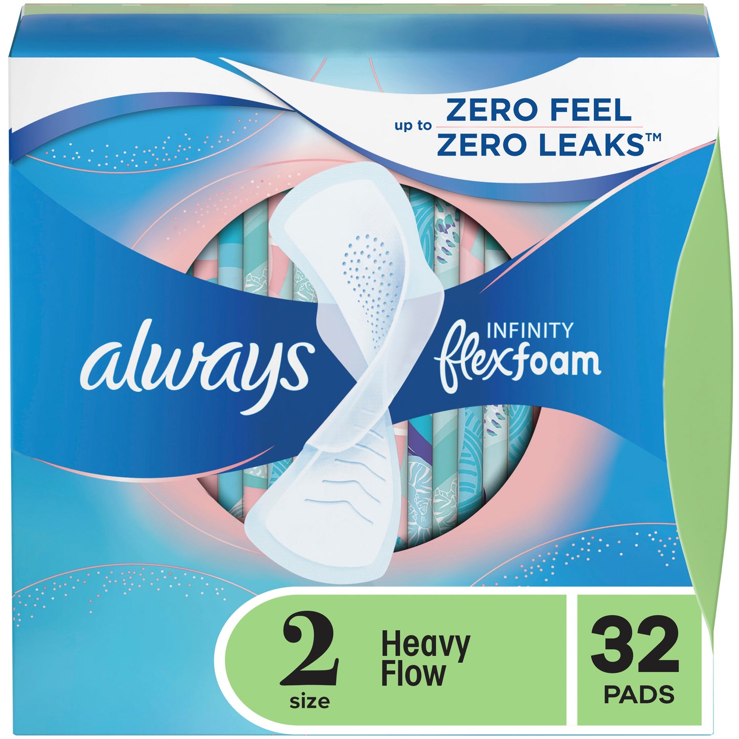 Always Infinity Feminine Pads for Women, Heavy, with wings, Unscented Size 2