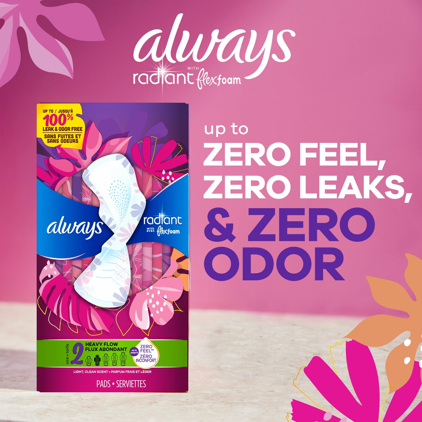 Always Infinity Feminine Pads for Women, Heavy, with wings, Unscented Size 2