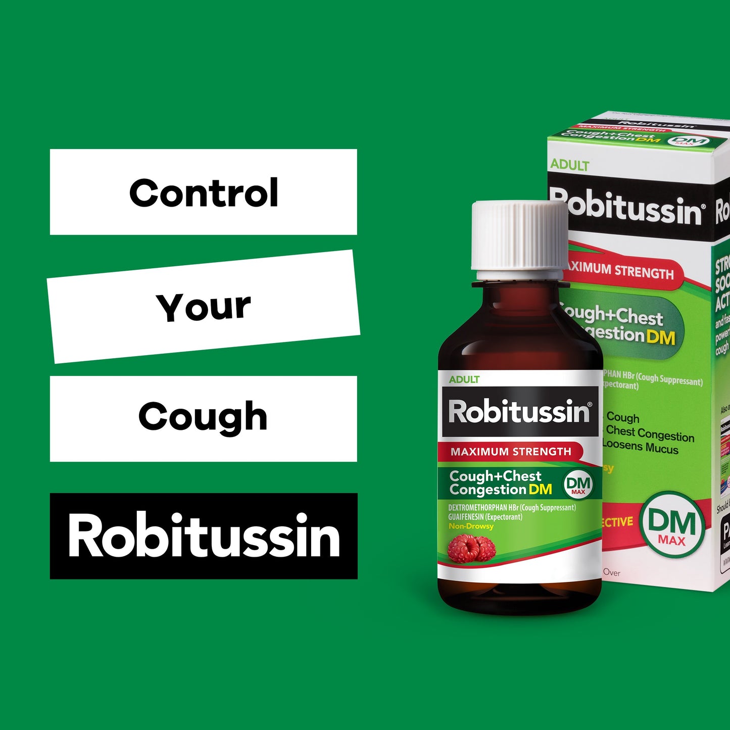 Robitussin Adult Maximum Strength Cough + Chest Congestion DM Max (4 fl. oz. Bottle), Cough Suppressant & Expectorant, Raspberry Flavor