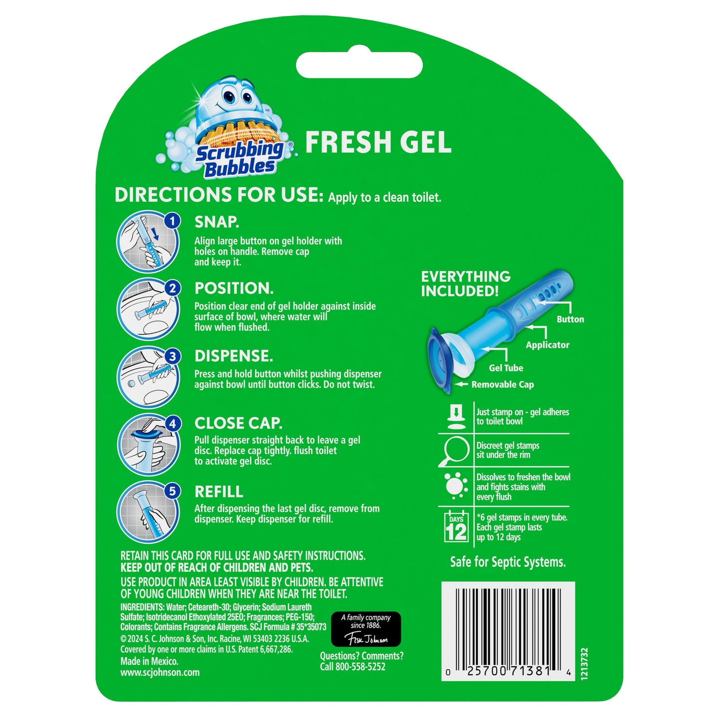 Scrubbing Bubbles Fresh Gel Toilet Cleaning Stamp, Rainshower Dispenser with 6 Gel Stamps