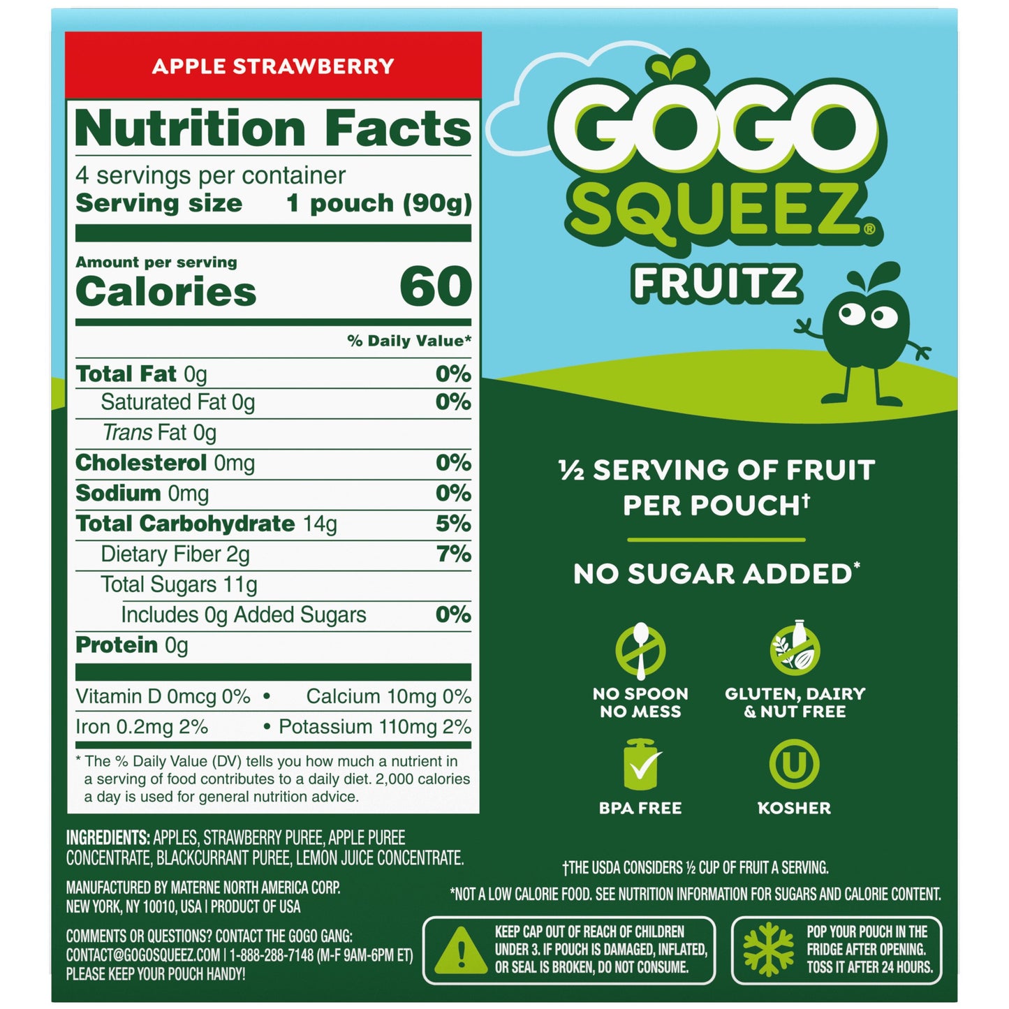 GoGo squeeZ No Sugar Added Apple Strawberry Applesauce & Fruit Puree Pouches