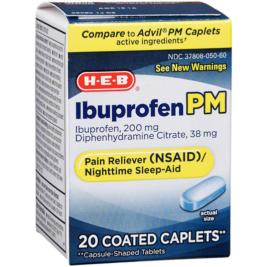 H-E-B Ibuprofen PM Pain Reliever/Nighttime Sleep Aid Coated Caplets