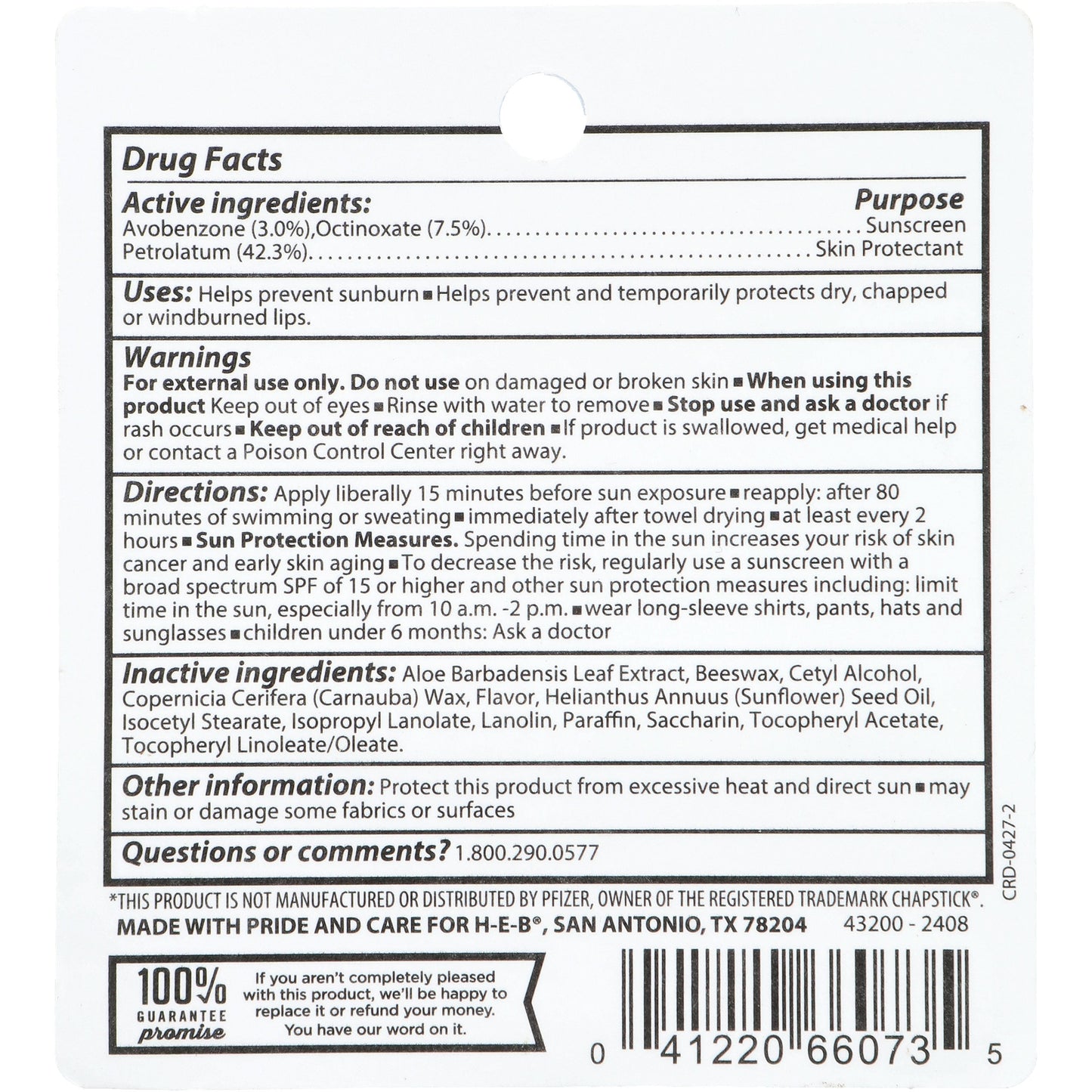 H-E-B Moisturizing SPF 15 Lip Balm