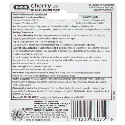 H-E-B Cherry SPF 4 Lip Balm