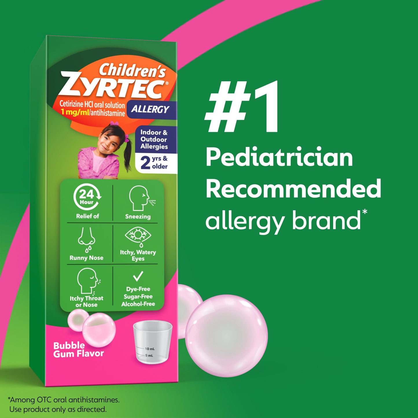 Children's Zyrtec 24Hour Children's Allergy Relief Syrup, Bubble Gum