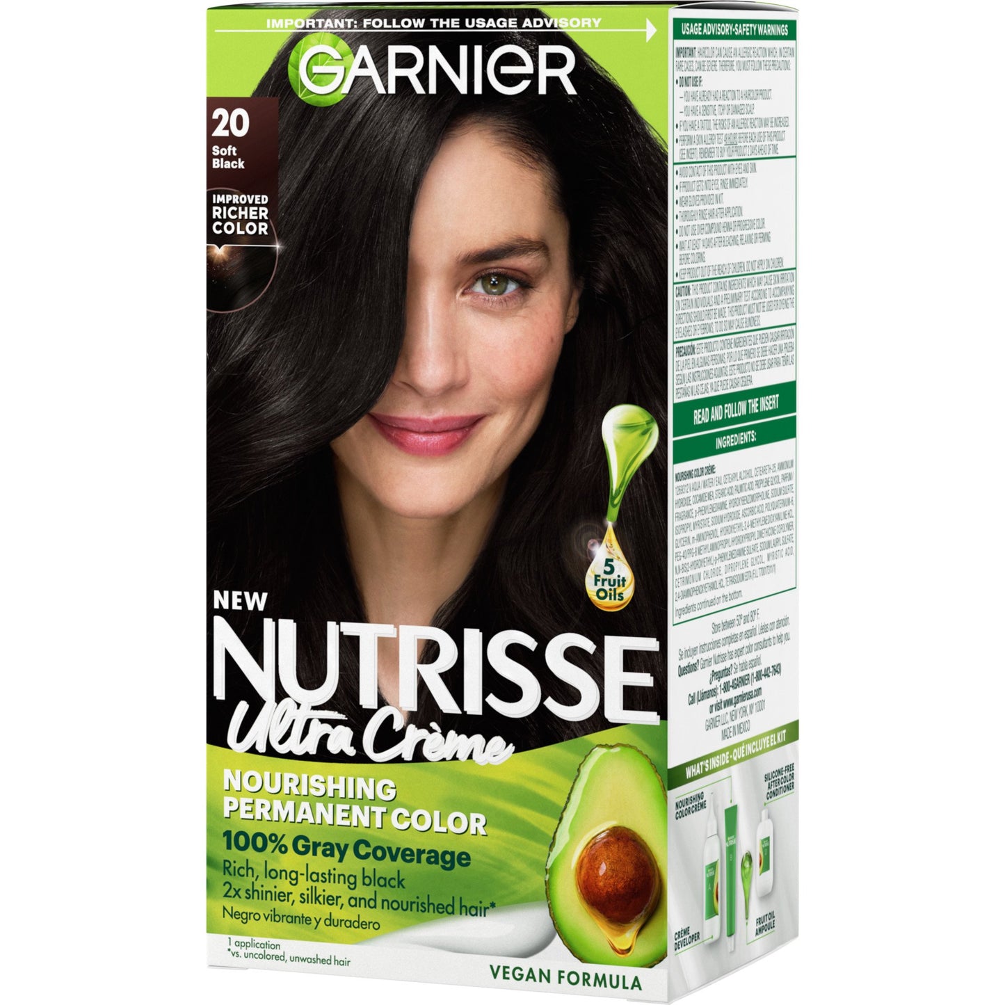 Garnier Nutrisse Nourishing Hair Color Creme - 20 Soft Black (Black Tea)