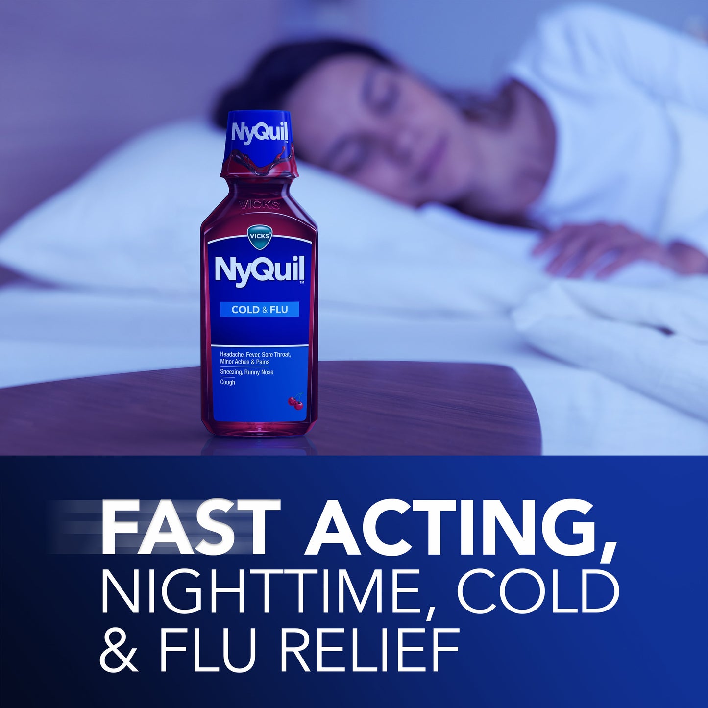 Vicks NyQuil Cold & Flu Relief Liquid Over-the-Counter Medicine, Powerful Multi-Symptom Nighttime Relief, Cherry Flavor