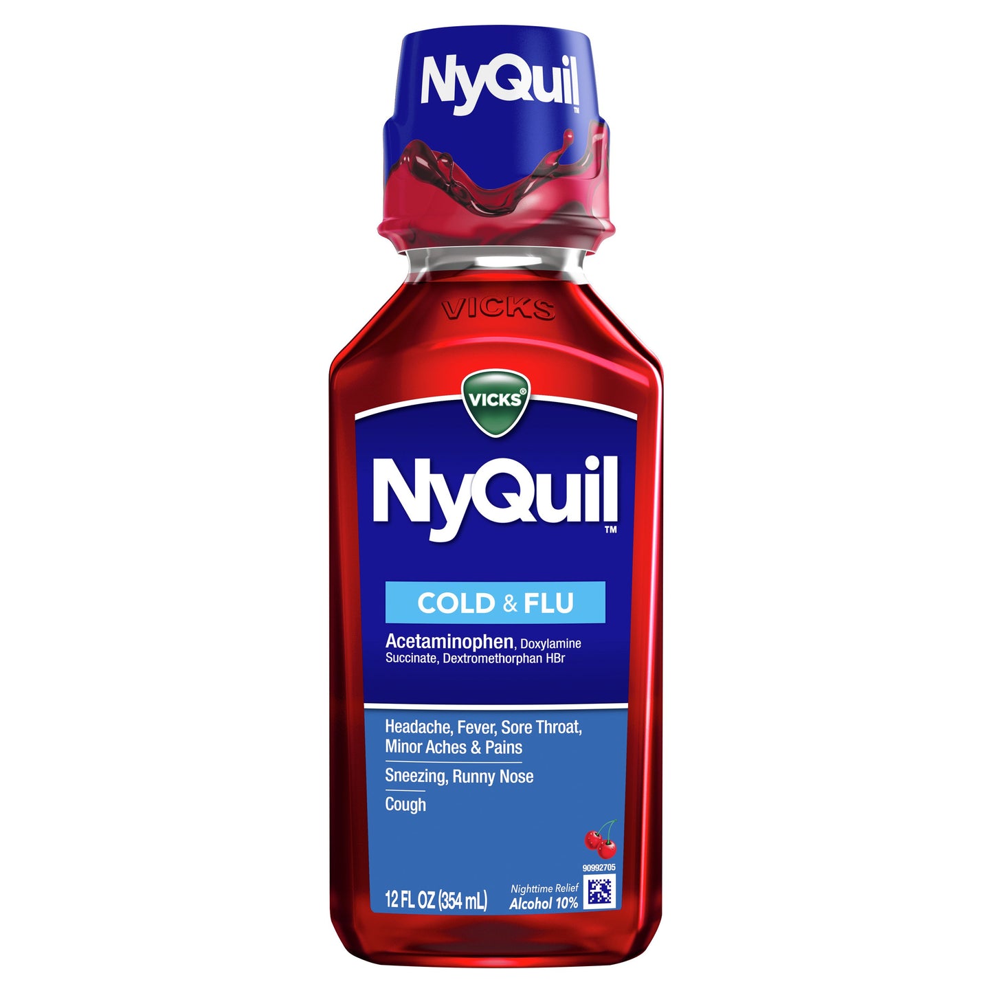 Vicks NyQuil Cold & Flu Relief Liquid Over-the-Counter Medicine, Powerful Multi-Symptom Nighttime Relief, Cherry Flavor