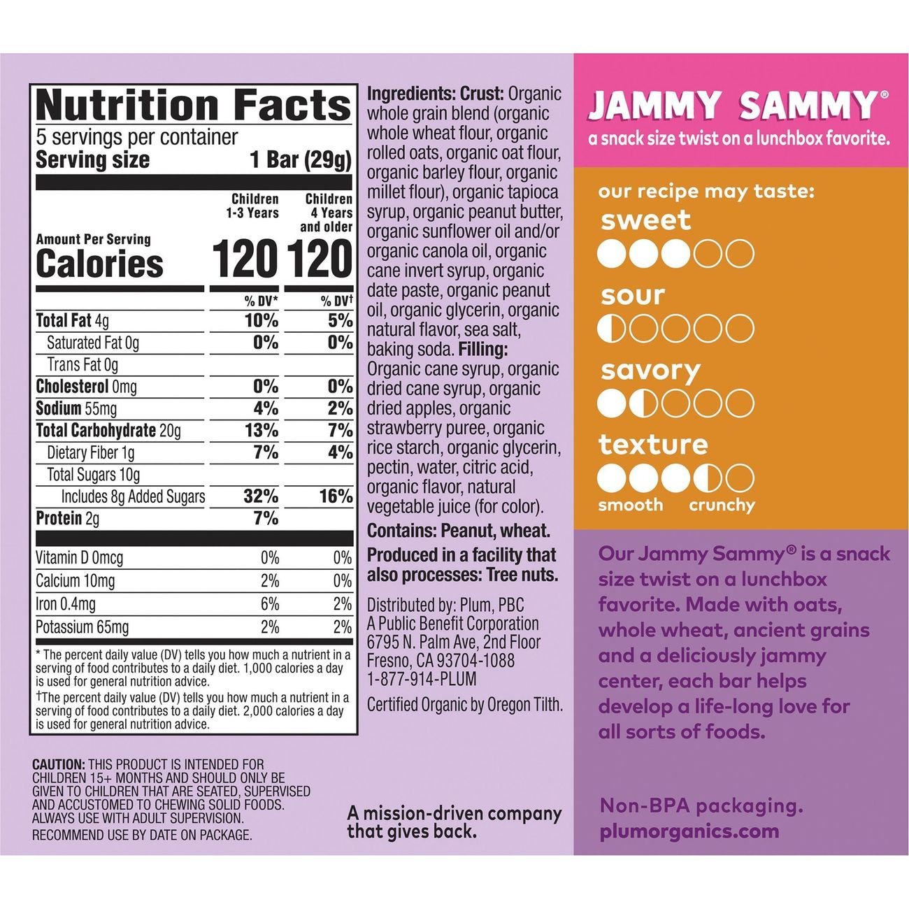 Plum Organics Jammy Sammy Snack Size Sandwich Bar - Peanut Butter & Strawberry