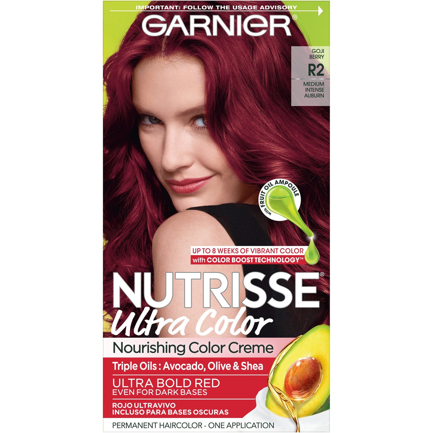 Garnier Nutrisse Ultra Color Nourishing Bold Permanent Hair Color Creme R2 Medium Intense Auburn