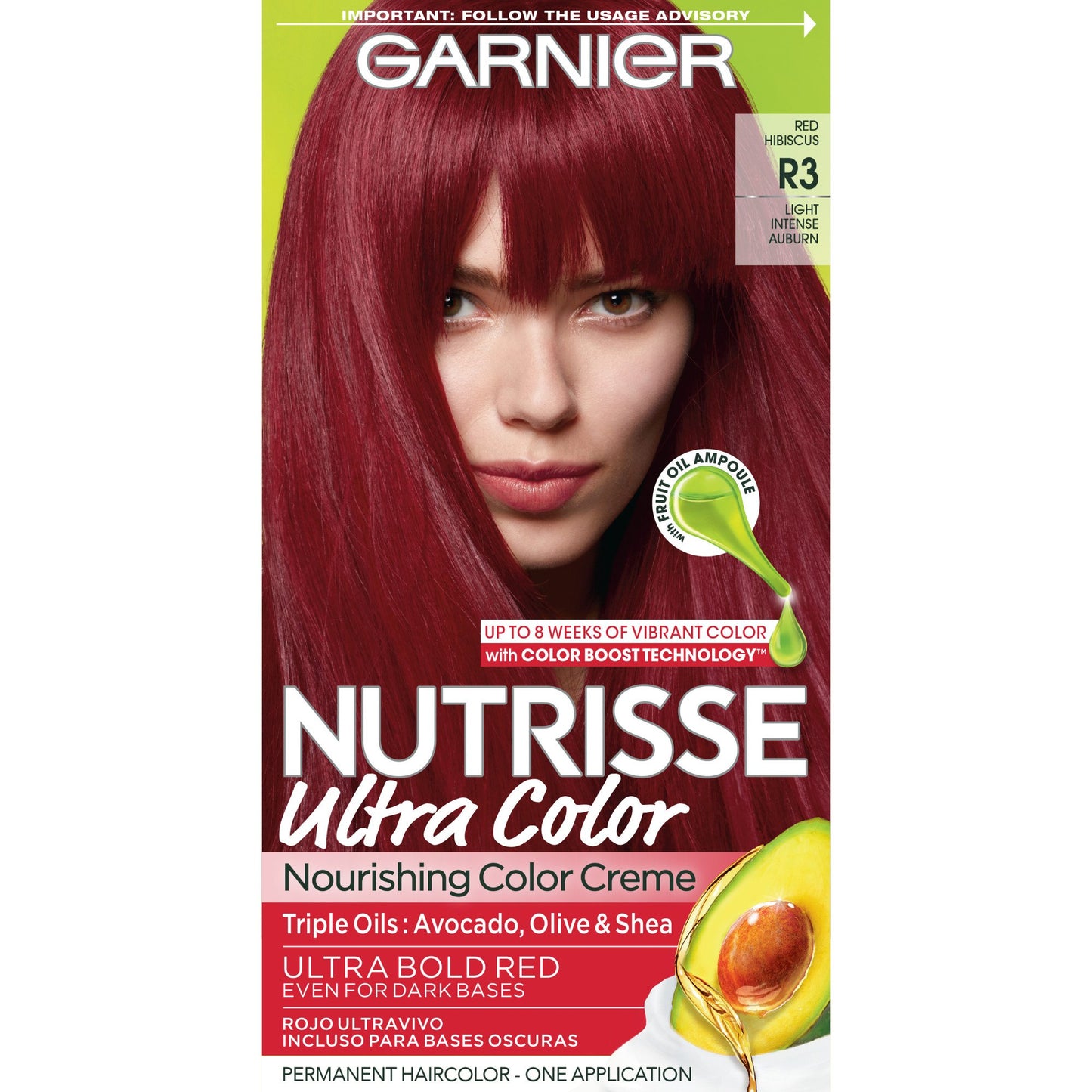 Garnier Nutrisse Ultra Color Nourishing Bold Permanent Hair Color Creme R3 Light Intense Auburn