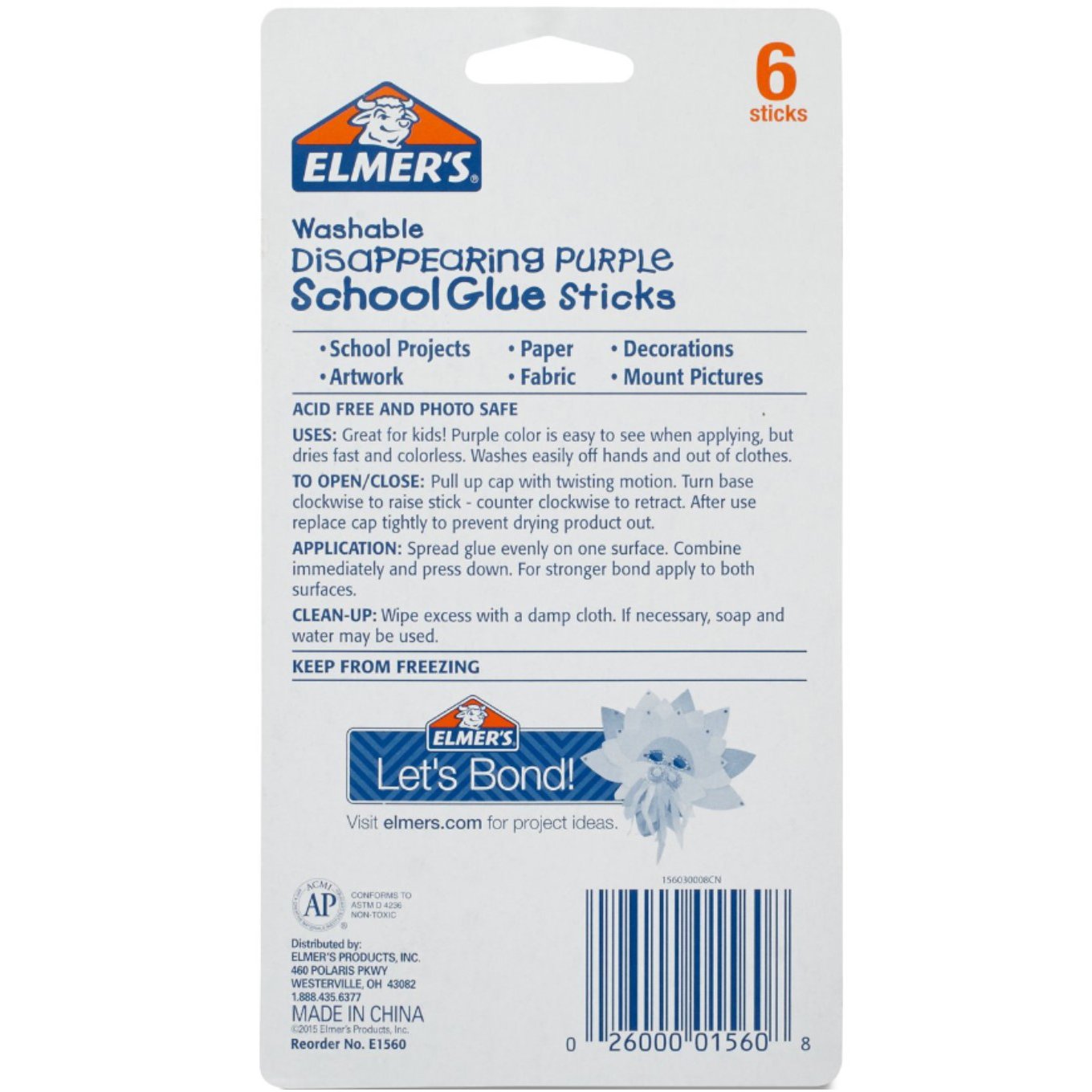 Elmer's Washable Disappering Purple School Glue Sticks