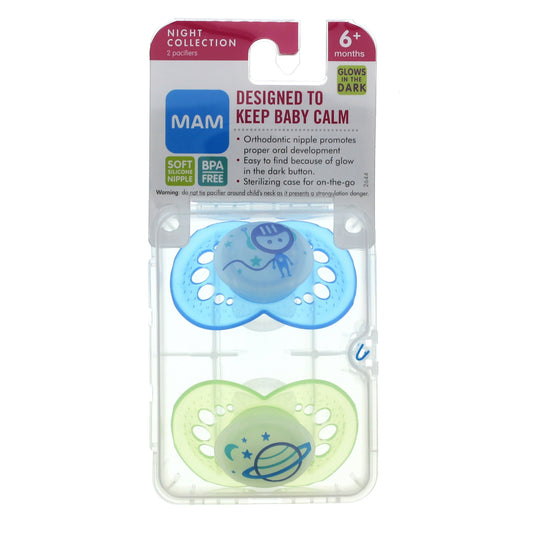 MAM Nighttime Silicone Pacifiers (6+ Months), Assorted Colors - Glows In The Dark
