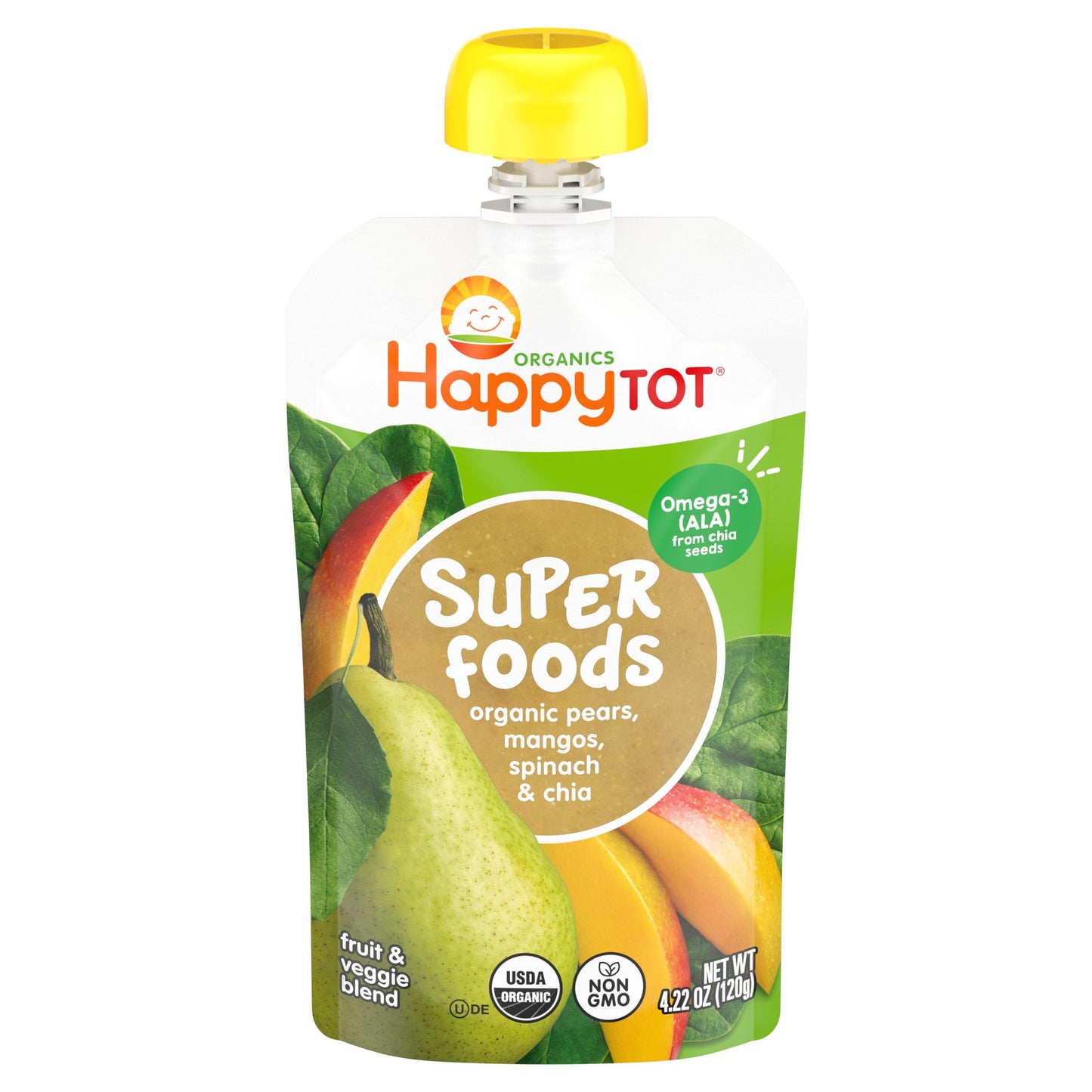 Happy Tot Organics Superfoods Pouch - Pears Mangos Spinach & Chia
