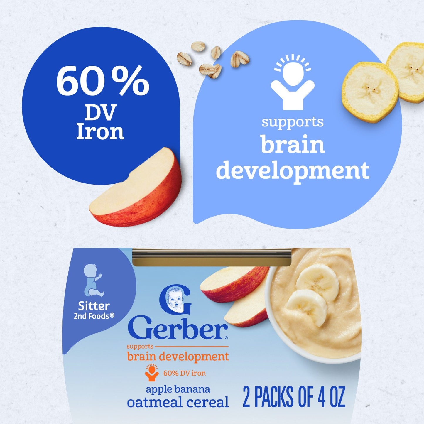Gerber Stage 2 Baby Food - Apple Banana Oatmeal Cereal, 4 oz Tubs