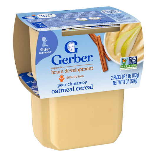 Gerber Stage 2 Baby Food - Pear Cinnamon Oatmeal Cereal, 4 oz Tubs