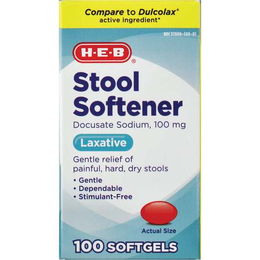 H-E-B Stool Softener Laxatives100 mg Softgels