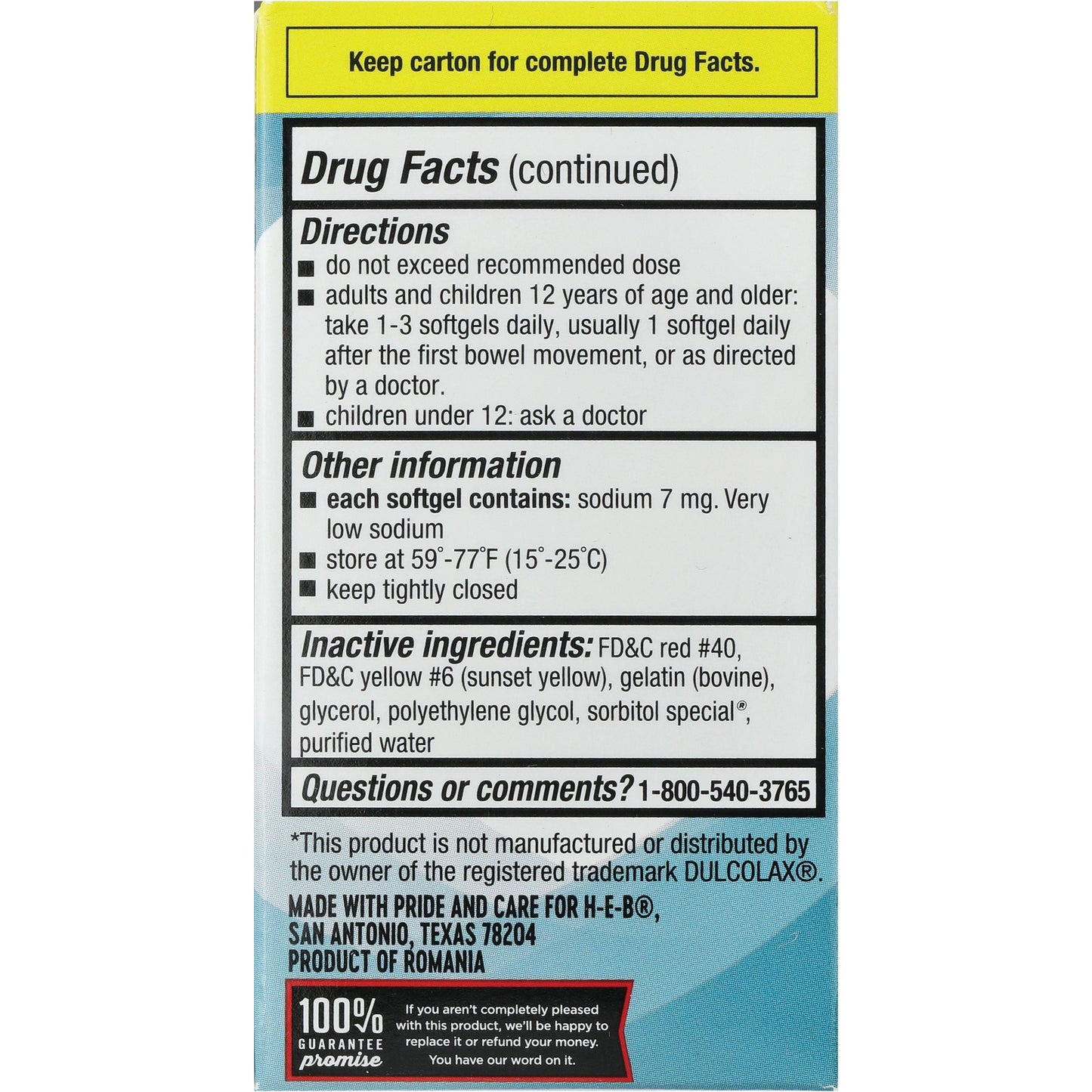 H-E-B Stool Softener Laxatives100 mg Softgels