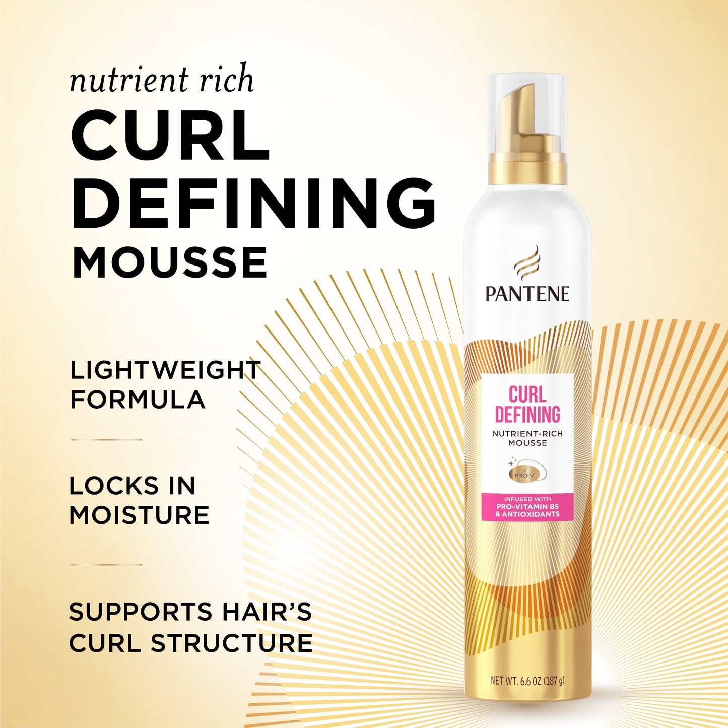 Pantene Curl Defining Mousse, Pro-Vitamin B5 and Antioxidant Formula, Moisture Lock, 6.6 oz