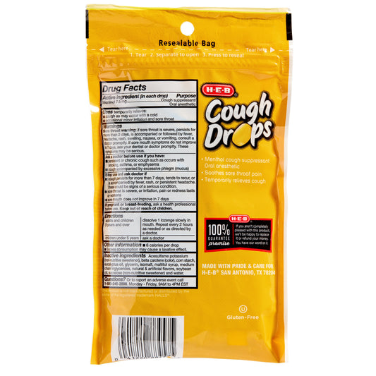 H-E-B Sugar Free Cough Drops – Honey Lemon