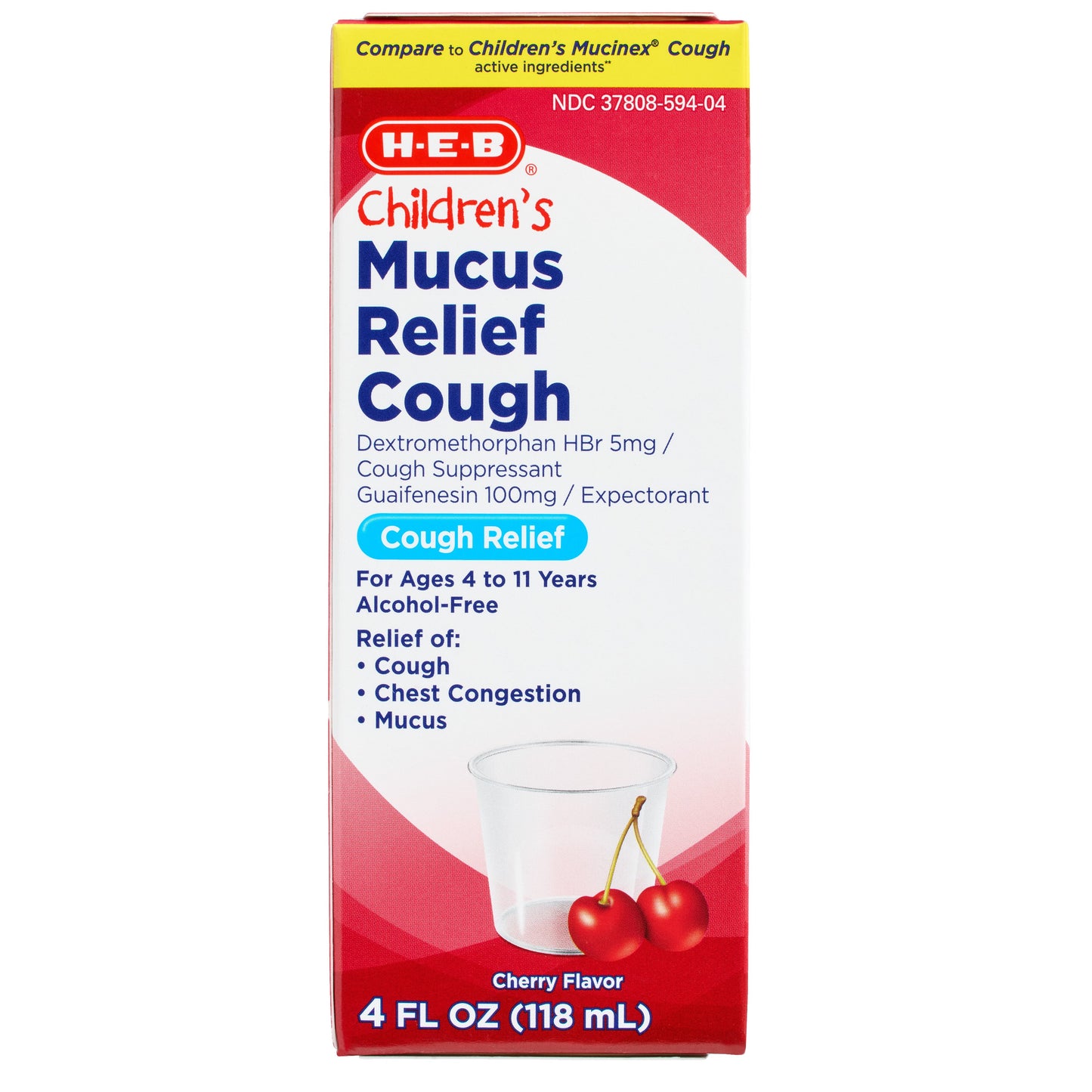 H-E-B Children’s Mucus Relief & Cough Liquid – Cherry Flavor