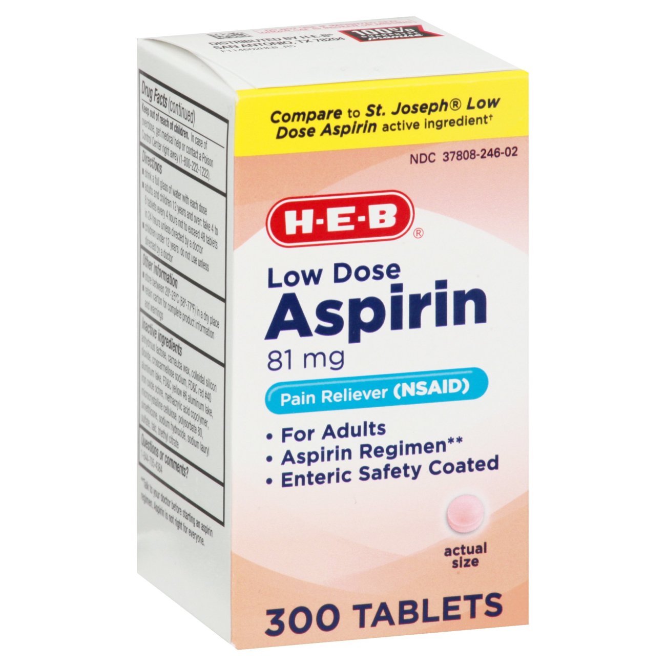 H-E-B Low Dose Aspirin Pain Reliever Enteric Coated Tablets - 81 mg