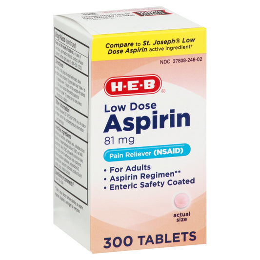 H-E-B Low Dose Aspirin Pain Reliever Enteric Coated Tablets - 81 mg