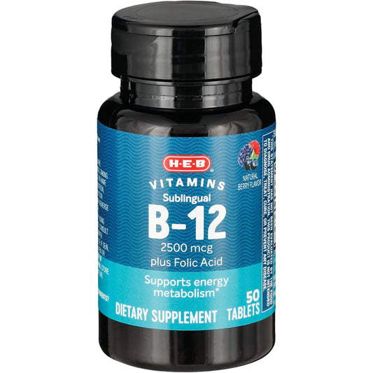 H-E-B Vitamins 2,500 mcg B-12 Plus Folic Acid Sublingual Tablets - Berry