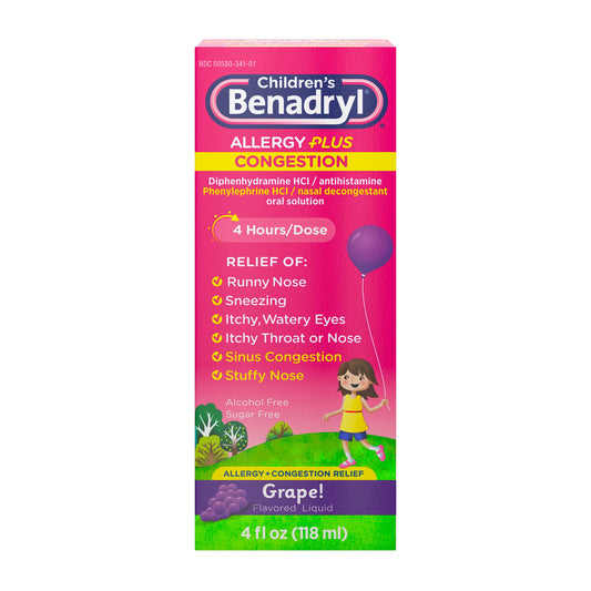 Benadryl Children's Allergy Plus Congestion Liquid - Grape