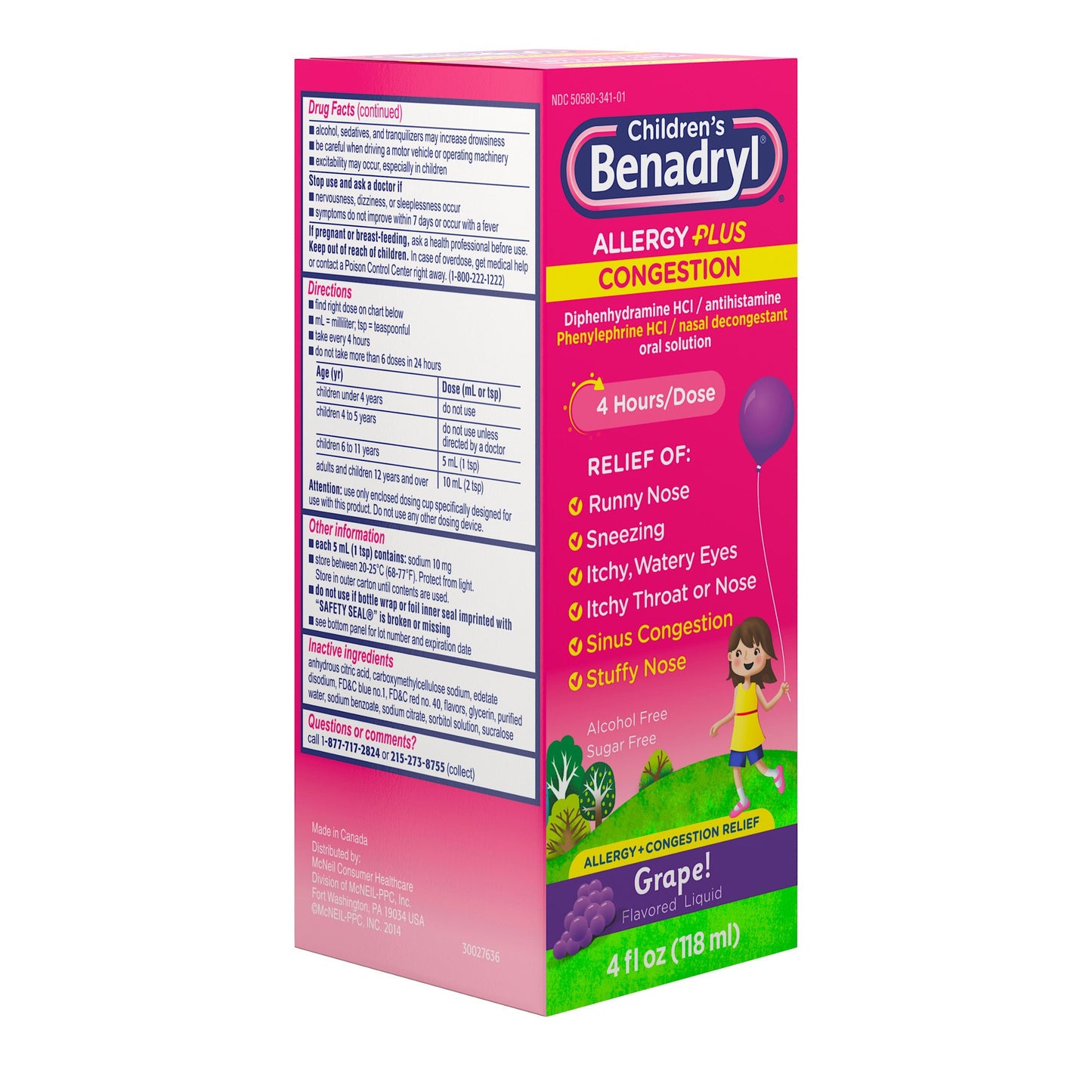 Benadryl Children's Allergy Plus Congestion Liquid - Grape