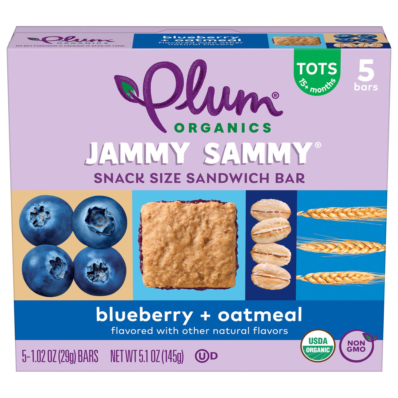 Plum Organics Jammy Sammy Snack Size Sandwich Bars - Blueberry & Oatmeal