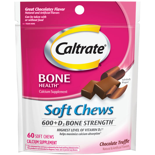 Caltrate Soft Chews 600+D3 Calcium Vitamin D Supplement, Chocolate Truffle