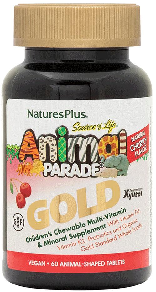 NaturesPlus Animal Parade Gold Children's Multivitamin Natural Cherry Flavored Animal Chewables