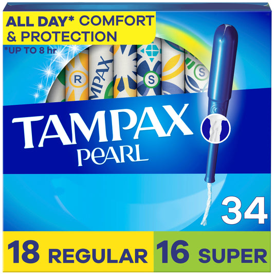 Tampax Pearl Tampons Duo Pack, Regular/Super Absorbency, Unscented