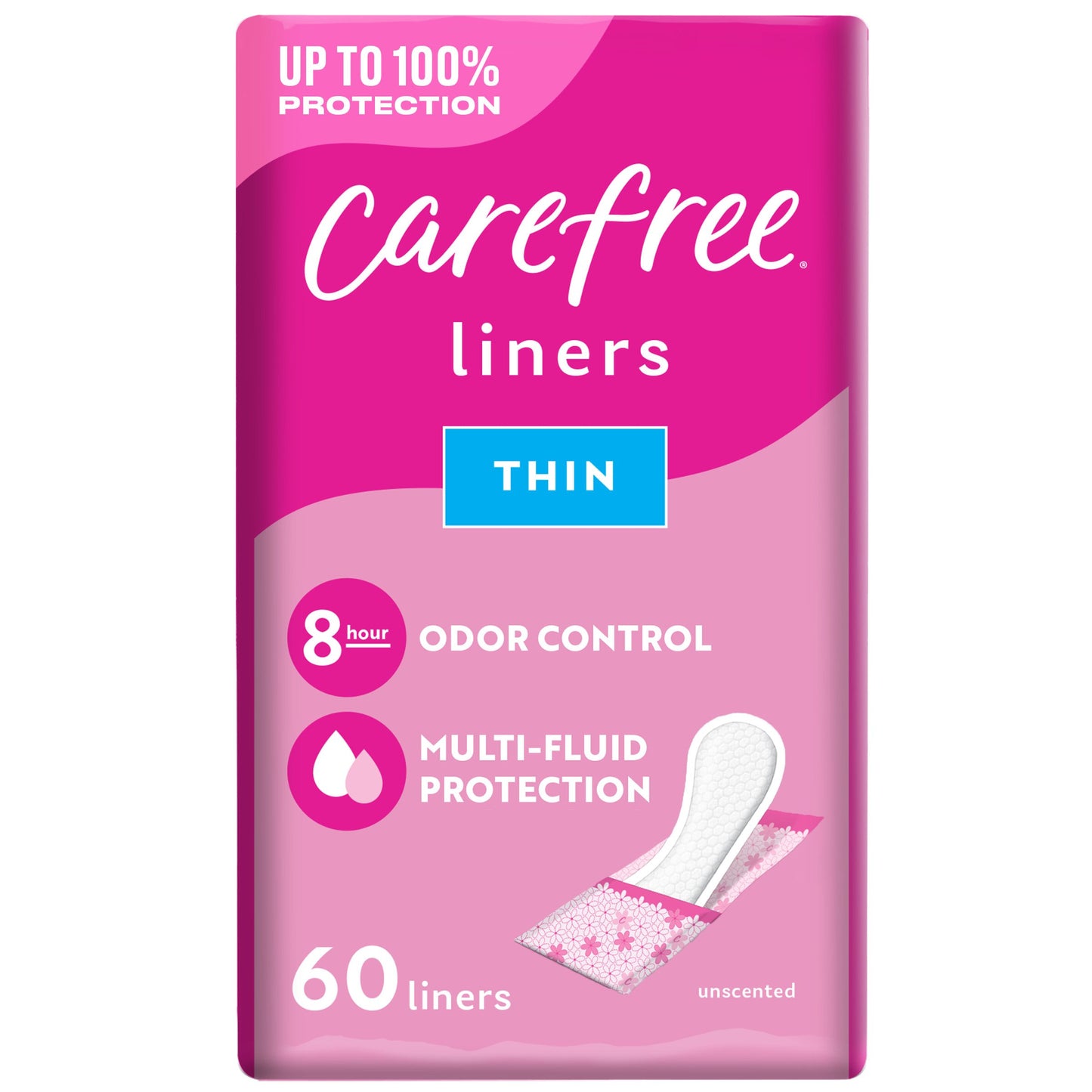 Carefree Thin Panty Liners - Wrapped, Unscented