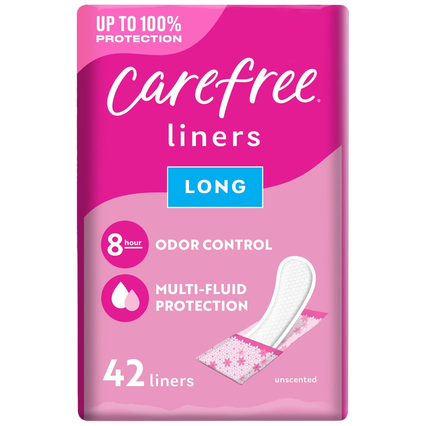 Carefree Long Panty Liners - Wrapped, Unscented