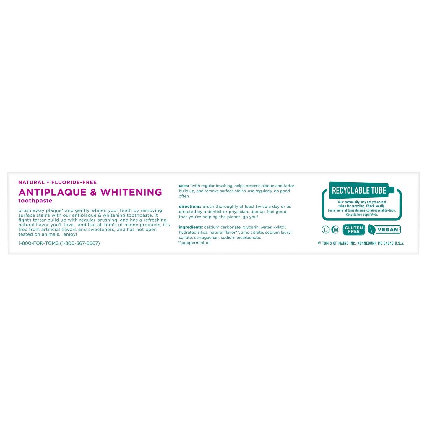 Tom's of Maine Fluoride-Free Antiplaque & Whitening Toothpaste - Peppermint