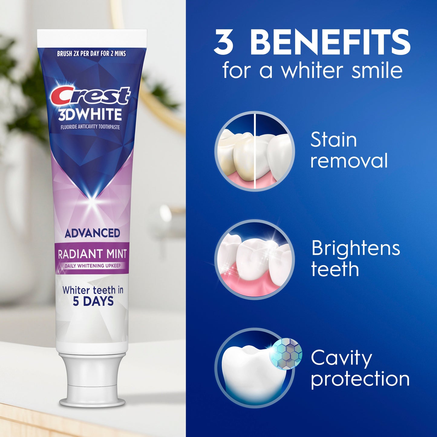 Crest 3DWhite Advanced Teeth Whitening Toothpaste - Radiant Mint